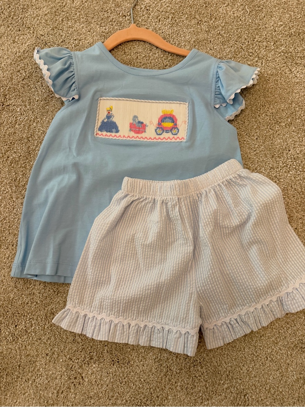 Banana Split Girls Smocked Princess Top & White Seersucker Shorts Set 4T